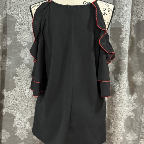 Vintage Hot Topic Umgee USA Black And Ruffled Red Lined Top Size Smal - Picture 3 of 5